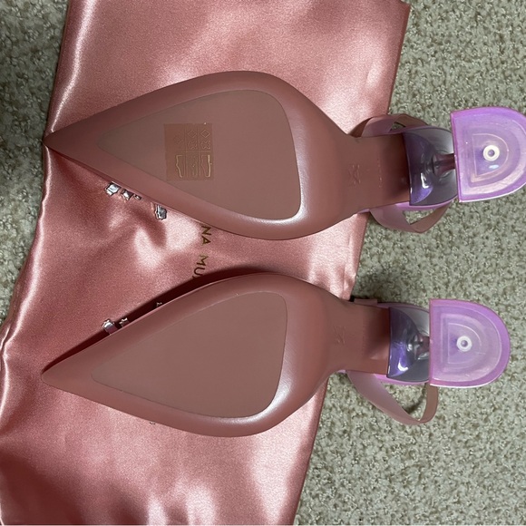 NEW Amina Muaddi Begum Embellished PVC Slingback Pumps 37 $1190 - Picture 8 of 13